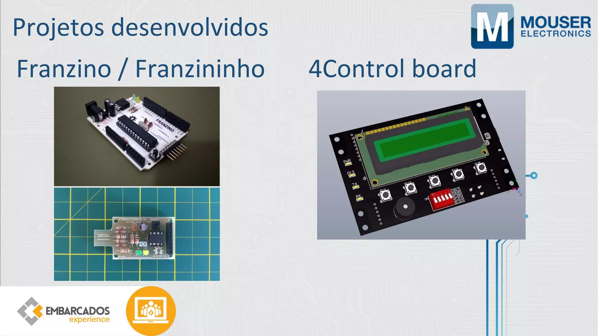Projetos desenvolvidos
4Control boardFranzino / Franzininho
 