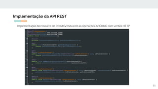 Implementação da API REST
51
Implementação do resource do PedidoVenda com as operações de CRUD com verbos HTTP
 