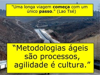 "Uma longa viagem começa com um
       único passo." (Lao Tsé)




“Metodologias ágeis
  são processos,
agilidade é cultura.”
 