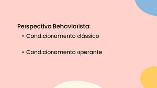 • Condicionamento clássico
• Condicionamento operante
Perspectiva Behaviorista:
 
