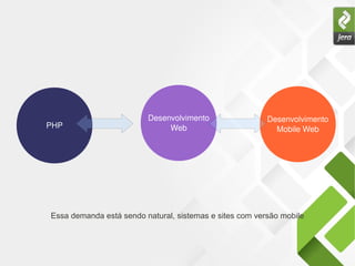 Desenvolvimento
Mobile Web
Desenvolvimento
WebPHP
Essa demanda está sendo natural, sistemas e sites com versão mobile
 