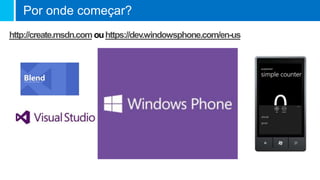 Por onde começar?
http://create.msdn.com https://dev.windowsphone.com/en-us
 