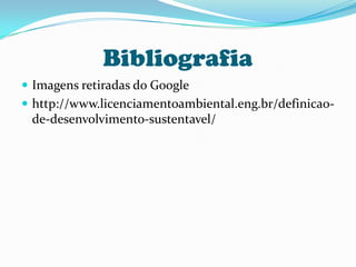 BibliografiaImagens retiradas do Googlehttp://www.licenciamentoambiental.eng.br/definicao-de-desenvolvimento-sustentavel/