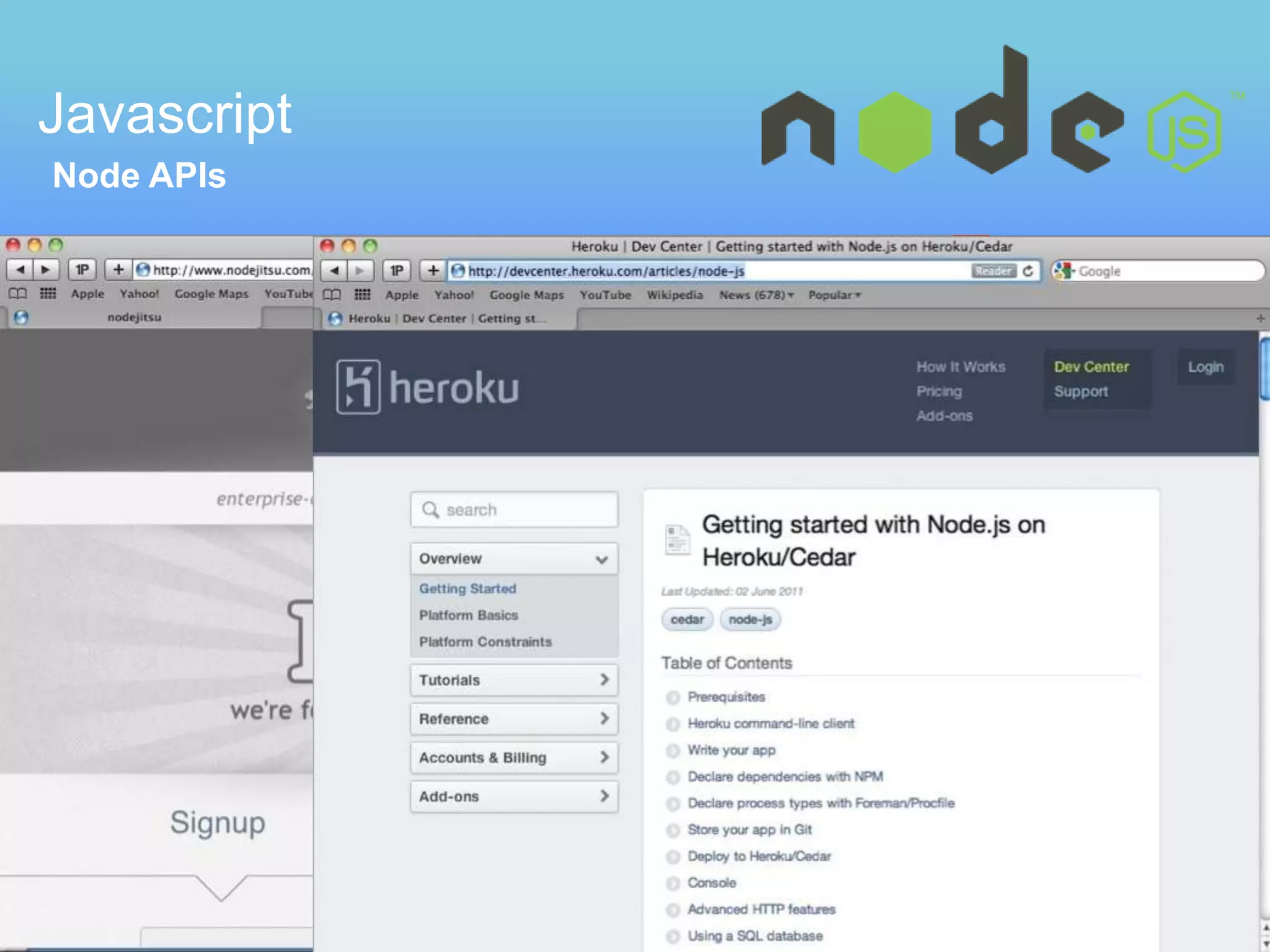 Javascript
Node APIs

 