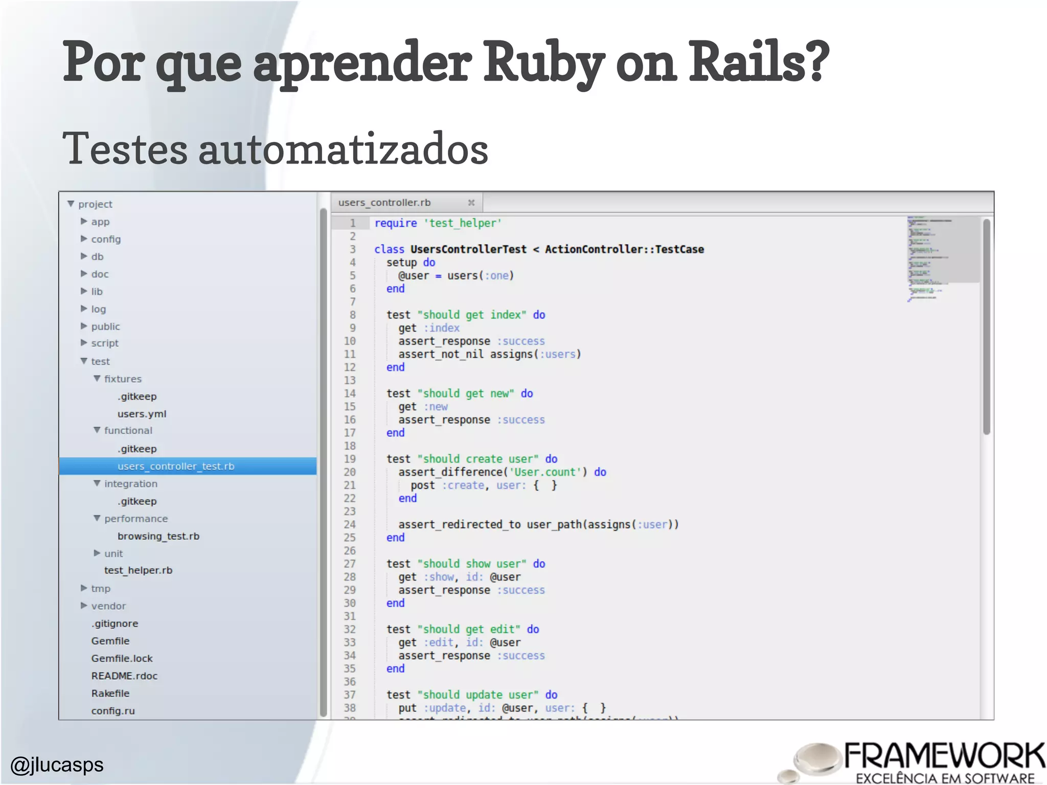 Por que aprender Ruby on Rails? Testes automatizados @jlucasps 