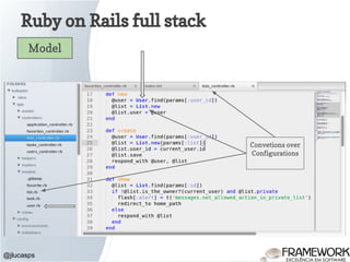 Ruby on Rails full stack
@jlucasps
Model
Convetions over
Configurations
 