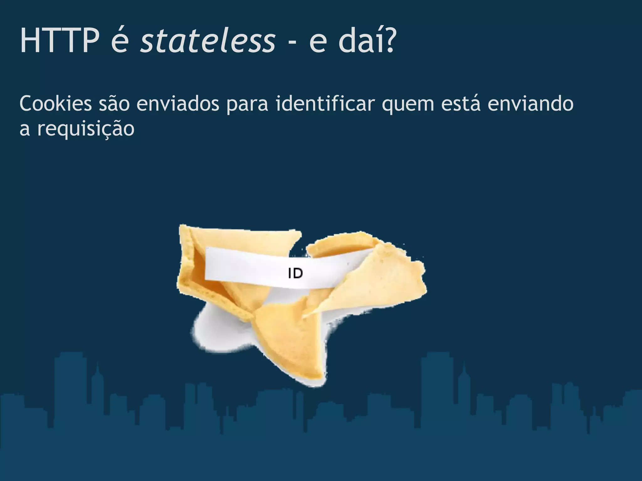 HTTP é stateless - e daí?
Cookies são enviados para identificar quem está enviando
a requisição
 