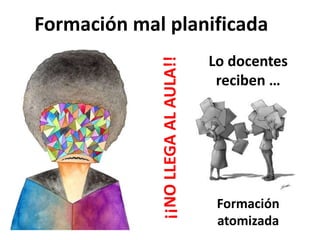 Lo docentes
reciben …
Formación
atomizada
Formación mal planificada
¡¡NOLLEGAALAULA!!
 