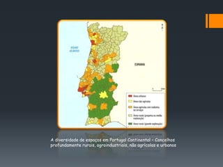 A diversidade de espaços em Portugal Continental – Concelhos
profundamente rurais, agroindustriais, não agrícolas e urbanos
 