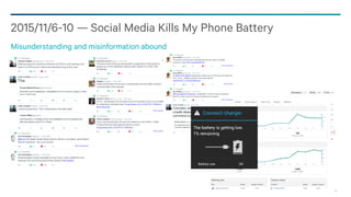 68
2015/11/6-10 — Social Media Kills My Phone Battery
Misunderstanding and misinformation abound
 