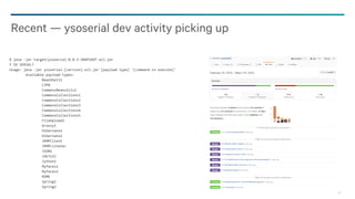 85
$ java -jar target/ysoserial-0.0.5-SNAPSHOT-all.jar
Y SO SERIAL?
Usage: java -jar ysoserial-[version]-all.jar [payload type] '[command to execute]'
Available payload types:
BeanShell1
C3P0
CommonsBeanutils1
CommonsCollections1
CommonsCollections2
CommonsCollections3
CommonsCollections4
CommonsCollections5
FileUpload1
Groovy1
Hibernate1
Hibernate2
JRMPClient
JRMPListener
JSON1
Jdk7u21
Jython1
Myfaces1
Myfaces2
ROME
Spring1
Spring2
Recent — ysoserial dev activity picking up
 