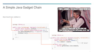 24
A Simple Java Gadget Chain
ObjectInputStream.readObject()
“calc.exe”
 