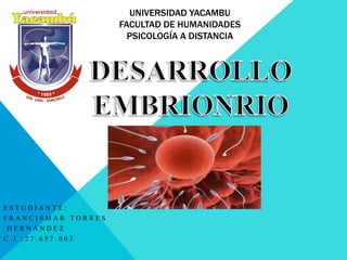 UNIVERSIDAD YACAMBU
FACULTAD DE HUMANIDADES
PSICOLOGÍA A DISTANCIA
E S T U D I A N T E :
F R A N C I S M A R T O R R E S
H E R N Á N D E Z
C . I : 2 7 . 6 5 7 . 0 0 3
 