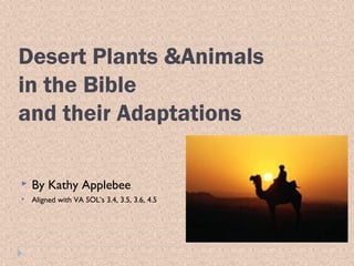 Desert Plants &Animals
in the Bible
and their Adaptations


By Kathy Applebee



Aligned with VA SOL’s 3.4, 3.5, 3.6, 4.5

 
