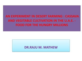 AN EXPERIMENT IN DESERT FARMING : CASSAVA
AND VEGITABLE CULTIVATION IN THE U.A.E. FOOD FOR THE HUNGRY MILLIONS

DR.RAJU M. MATHEW

 