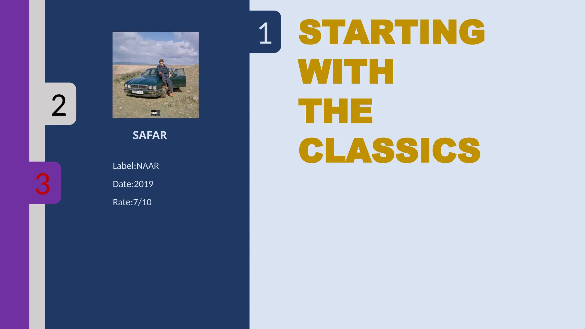 SAFAR
Label:NAAR
Date:2019
Rate:7/10
1
2
3
STARTING
WITH
THE
CLASSICS
 