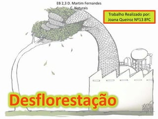 EB 2,3 D. Martim Fernandes
               C. Naturais
                                   Trabalho Realizado por:
                                   Joana Queiroz Nº13 8ºC




Desflorestação
 