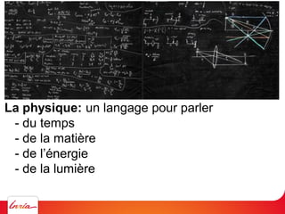 La physique: un langage pour parler
- du temps
- de la matière
- de
- de la lumière
 