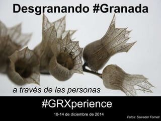 Desgranando #Granada 
a través de las personas 
Fotos: Salvador Fornell 
#GRXperience 
10-14 de diciembre de 2014 
 