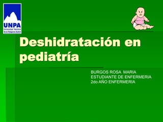 Deshidratación en 
pediatría 
BURGOS ROSA MARIA 
ESTUDIANTE DE ENFERMERIA 
2do AÑO ENFERMERIA 
 