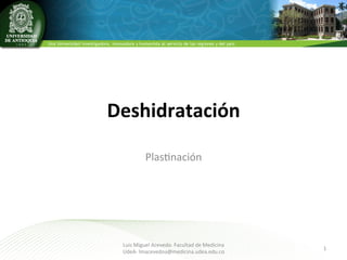 Deshidratación	
  
Plas%nación	
  

Luis	
  Miguel	
  Acevedo.	
  Facultad	
  de	
  Medicina	
  
UdeA-­‐	
  lmacevedoa@medicina.udea.edu.co	
  

1	
  

 