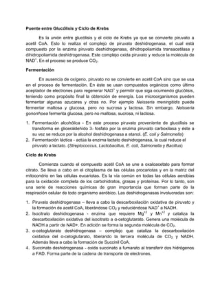 Isocitrato deshidrogenasa - enzima que requiere Mg+2 y Mn+2 y cataliza la descarboxilación oxidativa del isocitrato a α-cetoglutarato. Genera una molécula de NADH a partir de NAD+. En adición se forma la segunda molécula de CO2. 