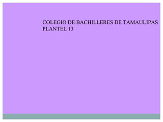COLEGIO DE BACHILLERES DE TAMAULIPAS
PLANTEL 13
 