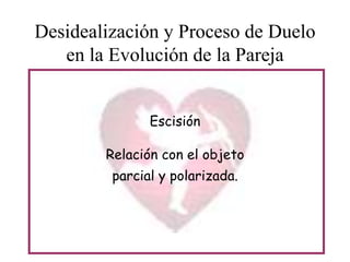 Desidealización y Proceso de Duelo
en la Evolución de la Pareja
Escisión

Relación con el objeto
parcial y polarizada.

 