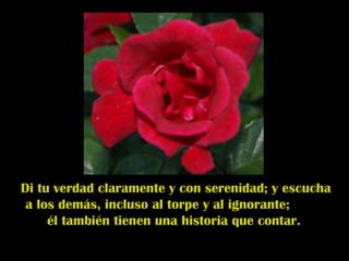 Di tu verdad claramente y con serenidad; y escucha a los demás, incluso al torpe y al ignorante;  él también tienen una historia que contar.  