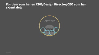 For dem som har en CDO/Design Director/CEO som har
skjønt det:

Organisasjon

Designledelse

© Creuna

 