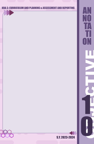 S.Y. 2023-2024
AN
NO
TA
TI
ON
0
1
0
1
KRA 3: CURRICULUM AND PLANNING & ASSESSMENT AND REPORTING
 