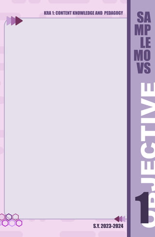 KRA 1: CONTENT KNOWLEDGE AND PEDAGOGY
S.Y. 2023-2024
1
1
SA
MP
LE
MO
VS
 