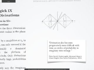 Agile




                                                           “Divination also becomes
                                                           progressively more diﬃcult with
                                                           time, as circles of probability in
                                                           imaginary time enlarge.”

                                                            Peter Carroll, Psybermagick: Advanced Ideas in
                                                            Chaos Magick, New Falcon Publications, 2000.




        From “The Design Age: maximizing value in agile and lean teams” by Austin Govella, Feb 7, 2013
 