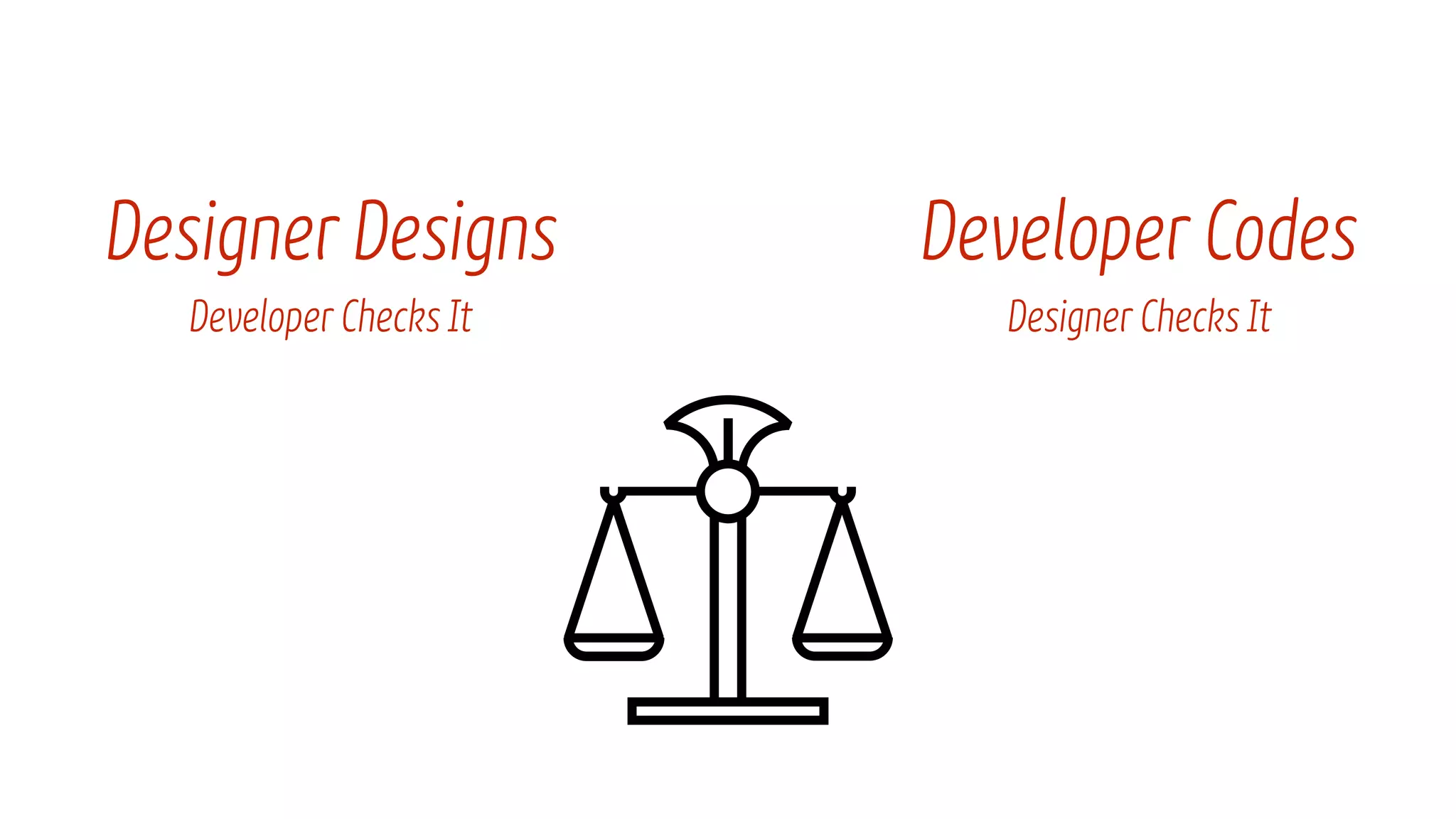 DesignerDesigns
DeveloperChecksIt
DeveloperCodes
DesignerChecksIt