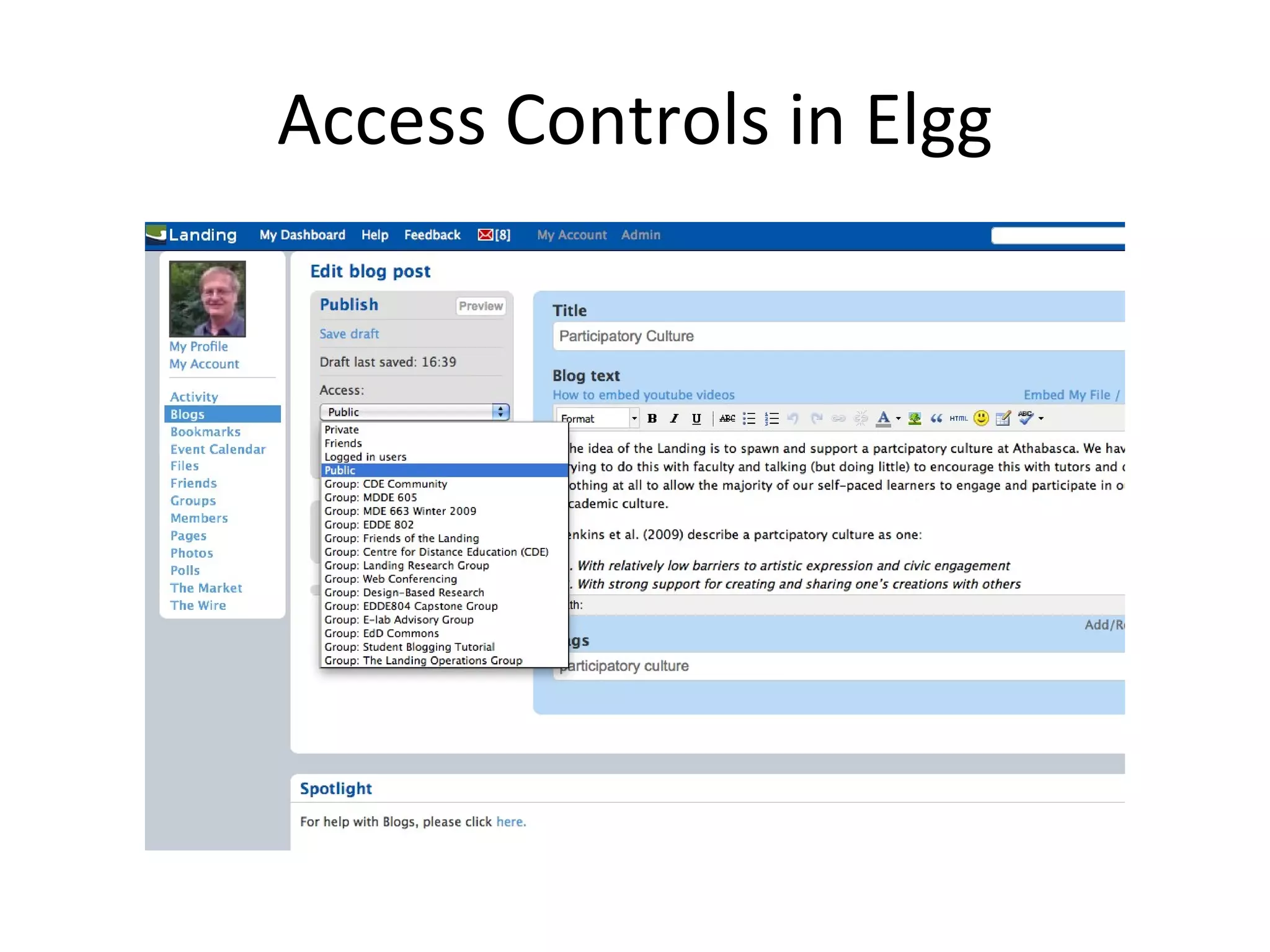 Access Controls in Elgg 