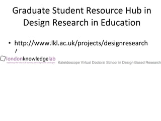 Graduate Student Resource Hub in Design Research in Education http://www.lkl.ac.uk/projects/designresearch/ 