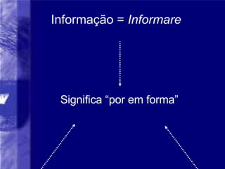 Informa ção =  Informare Significa “por em forma” 