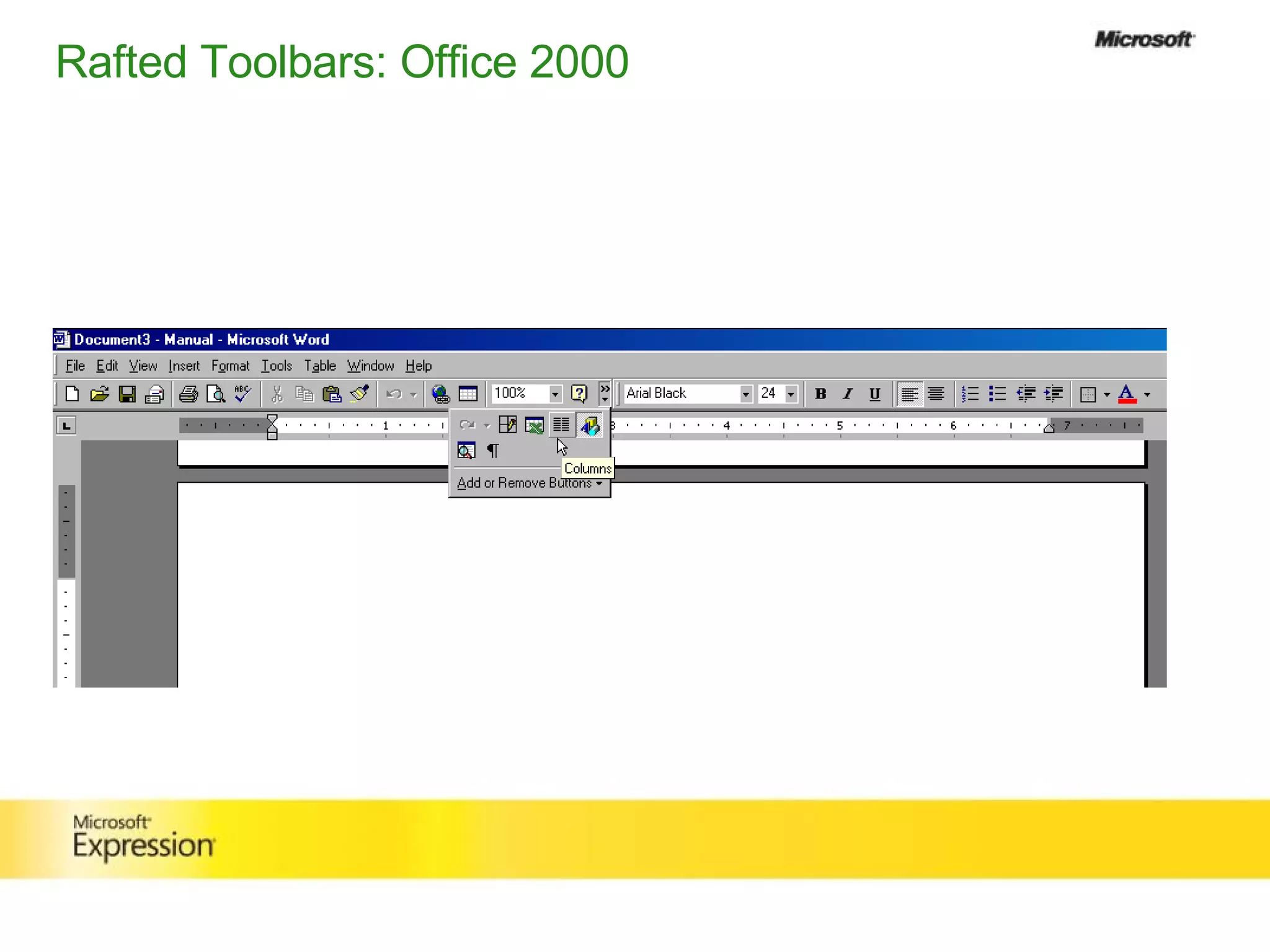 Rafted Toolbars: Office 2000 