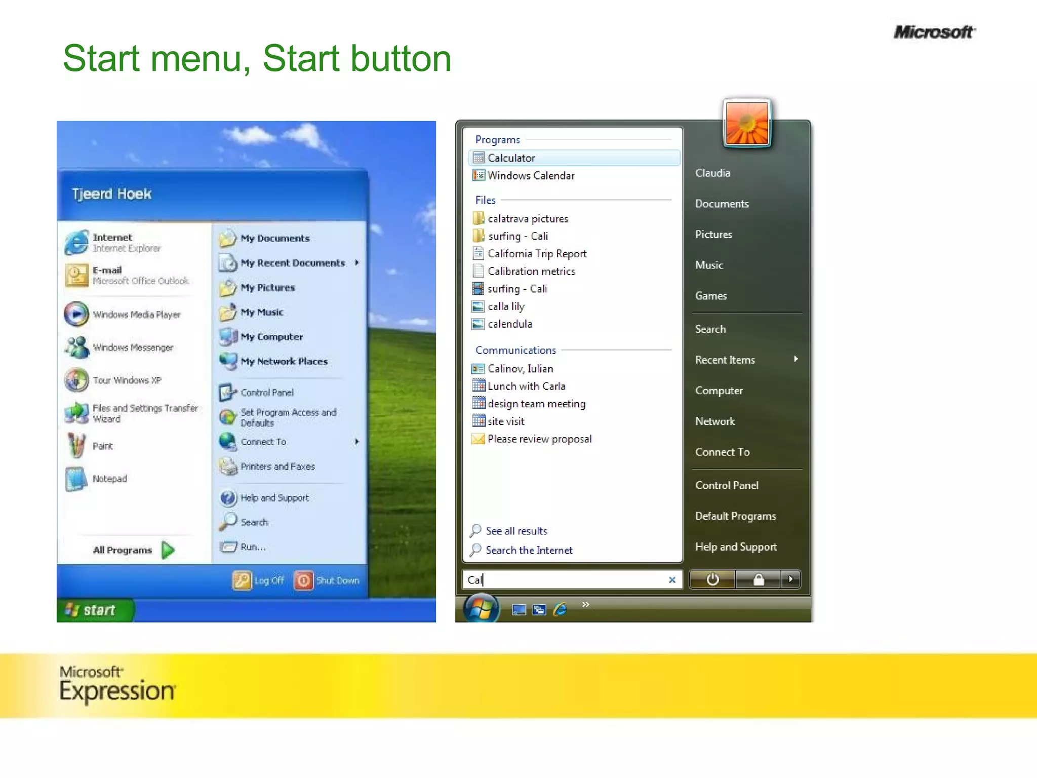 Start menu, Start button 