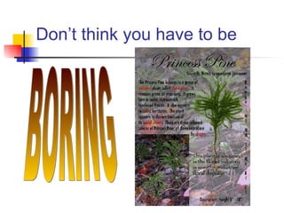 Don’t think you have to be BORING 