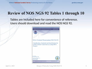 4
Review of NOS NGS 92 Tables 1 through 10
Design of Networks Using NOS NGS 92
Tables are included here for convenience of reference.
Users should download and read the NOS NGS 92.
April 21, 2025
 
