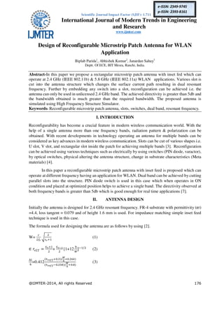 Design of Reconfigurable Microstrip Patch Antenna for WLAN Application ...