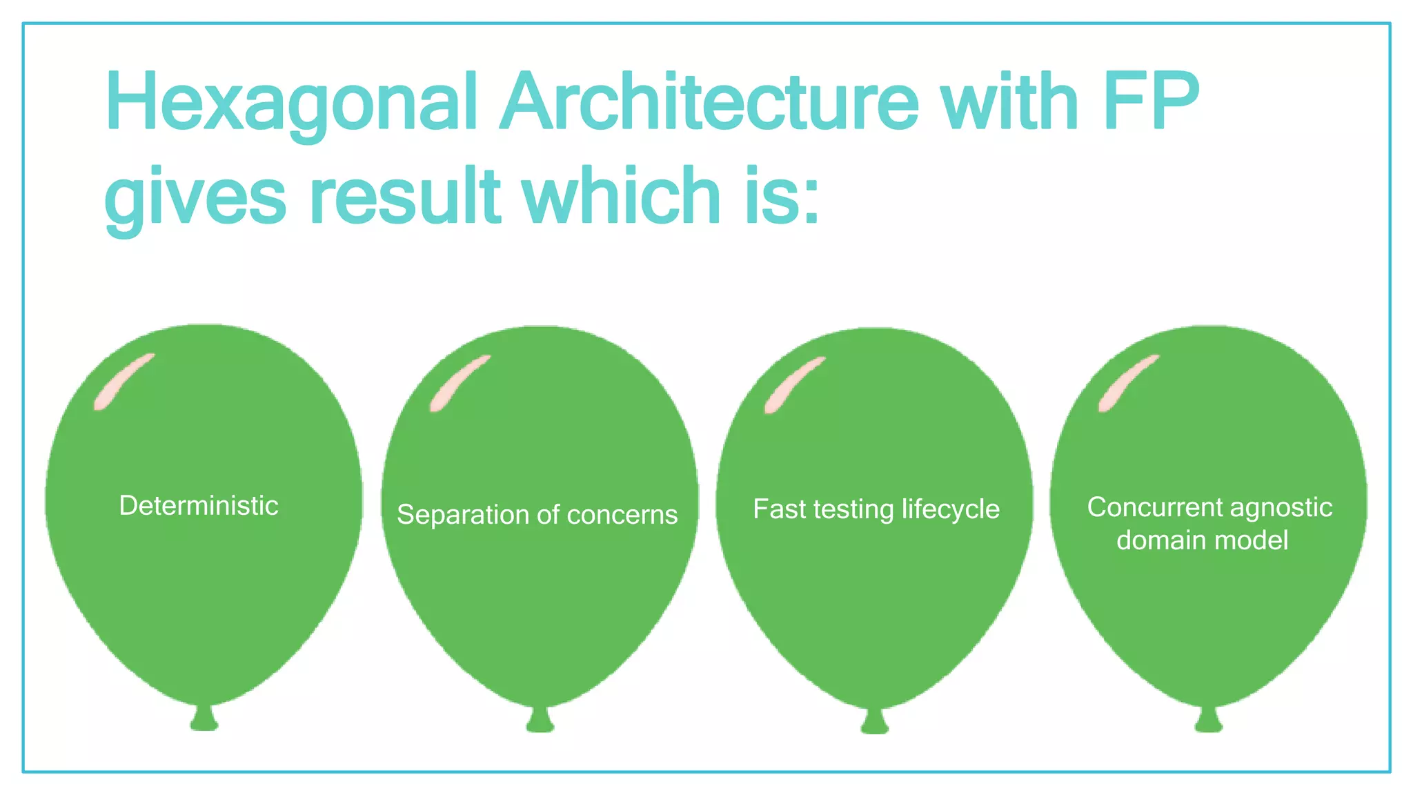 @kfirondev Hexagonal Architecture with FP gives result which is: Deterministic Separation of concerns Fast testing lifecycle Concurrent agnostic domain model 