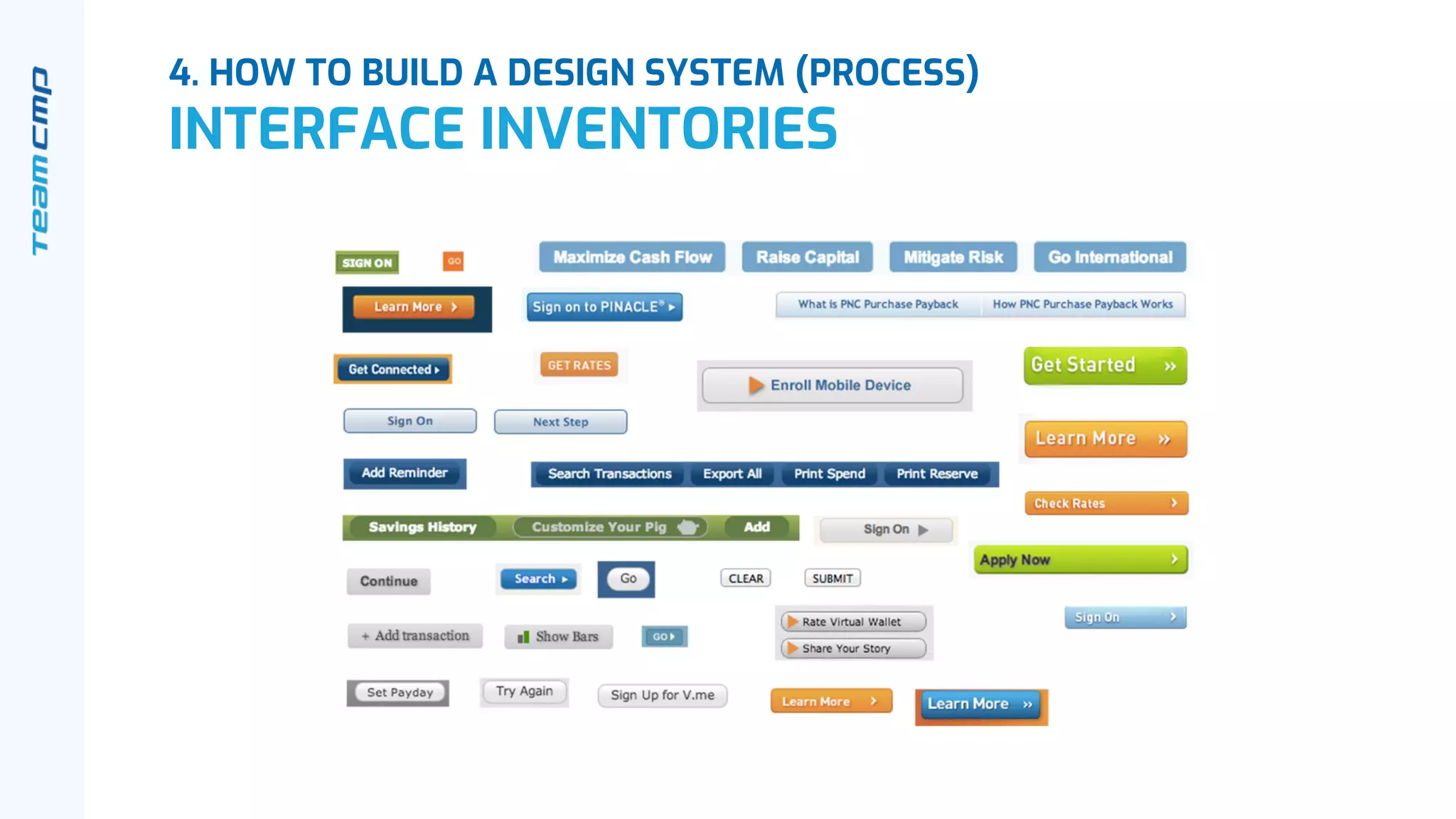 4. HOW TO BUILD A DESIGN SYSTEM (PROCESS)
INTERFACE INVENTORIES
 