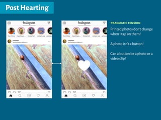 PostHearting
pragmatic tension
Printed photos don't change
when I tap on them!
A photo isn't a button!
Can a button be a photo or a
video clip?
 