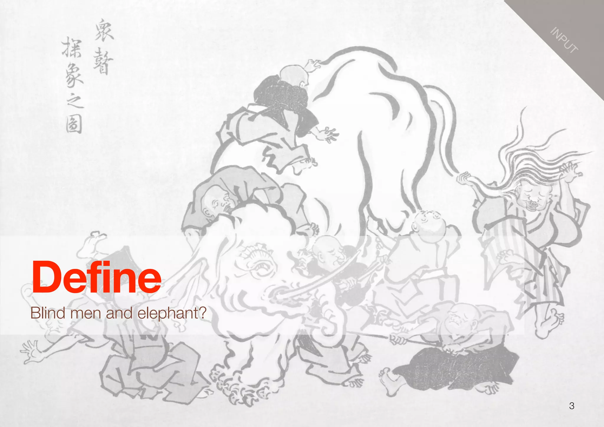 3
Define
Blind men and elephant?
IN
PU
T
 