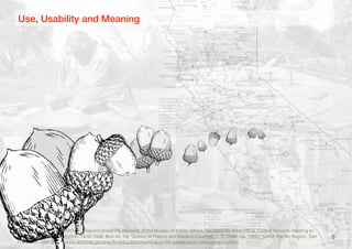 5
Use, Usability and Meaning
Image Credit: National Archives Record Group 75, Records of the Bureau of Indian Aﬀairs, Sacramento Area Oﬃce. Coded Records Relating to
Programs and Administration, 1910-1958, Box 44, ﬁle "Survey of Fresno and Madera Counties, L. D. Creel, ca. 1920," NARA Paciﬁc Region, San
Francisco, USA (http://www.archives.gov/paciﬁc/education/curriculum/4th-grade/acorn-photographs.html)
 