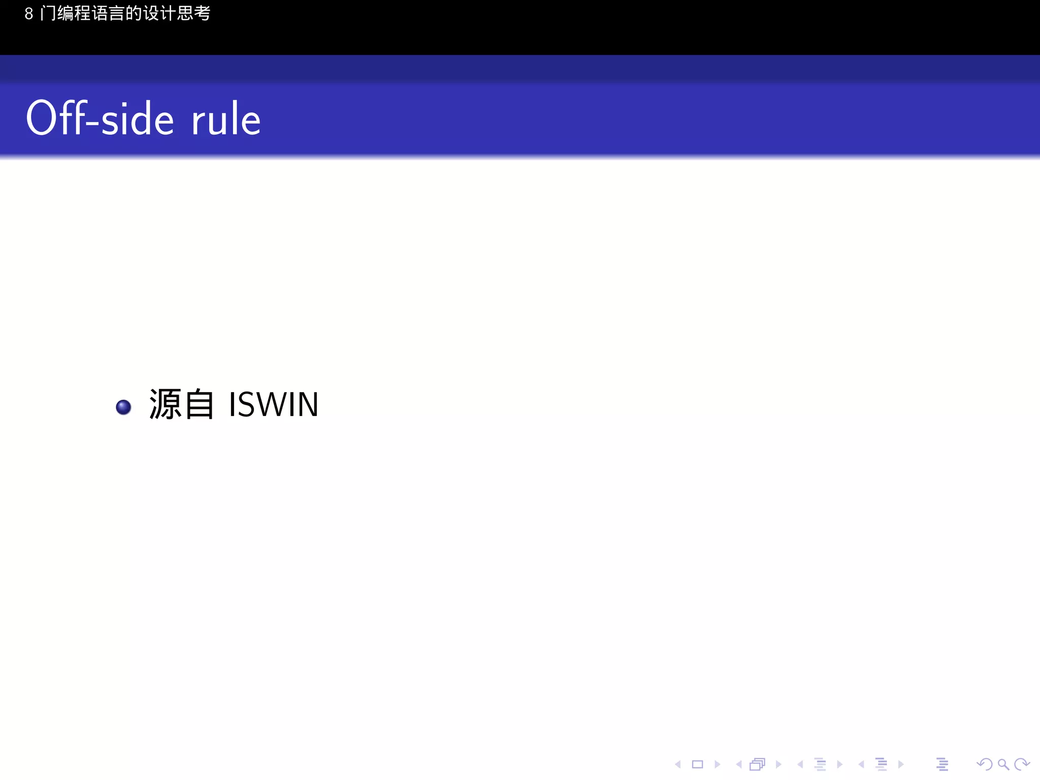 8 门编程语言的设计思考

Oﬀ-side rule

源自 ISWIN

..

.
..

.
..

.

. . . . . . . . . . . .
.. .. .. .. .. .. .. .. .. .. .. .. ..

.
..

.
..

.
..

.
..

.

 