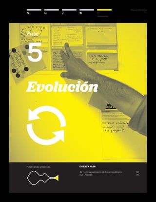 DT para educadores
66
Evolución
punto en el que estás: en esta fase:
5-1	 Haz seguimiento de los aprendizajes	 68
5-2	Avanza	 70
Fase
5
Evolución
 