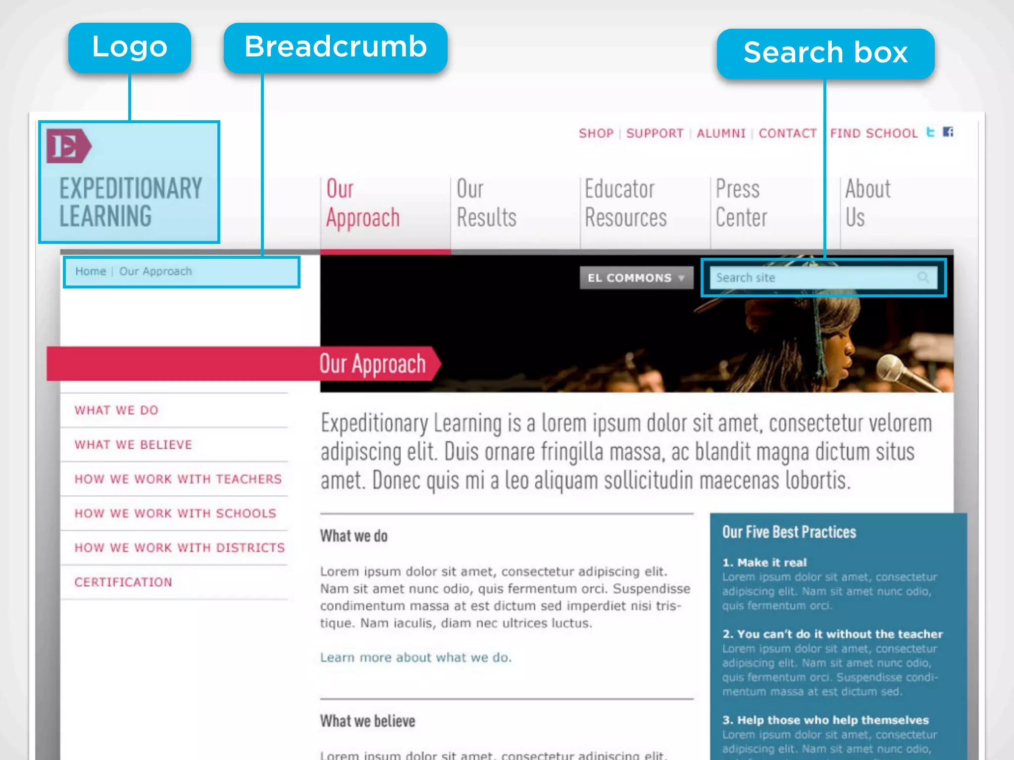 Logo   Breadcrumb   Search box
 